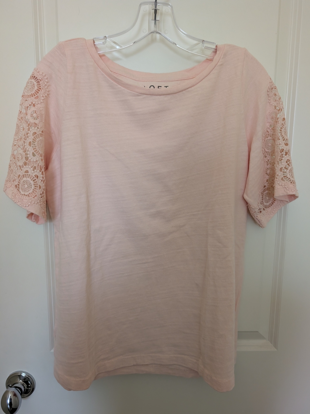 LOFT Pale Pink Crochet Sleeve Short-Sleeve Tee